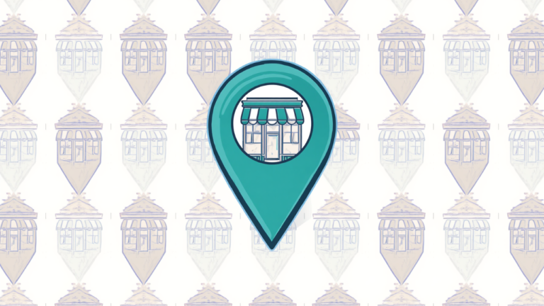 one large pin with a store showing in it - demonstrating why your name, address and phone number have to match in order to stand out, with rows of other stores shown in the background pattern