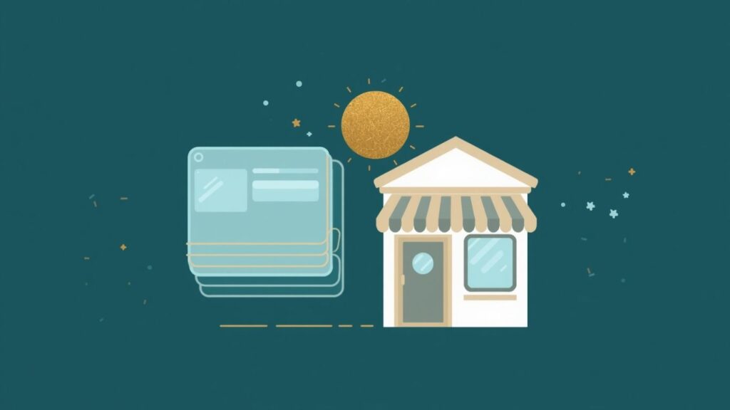 someone asking 'do you actually need a website thee days' with a web browser shown next to a small store front