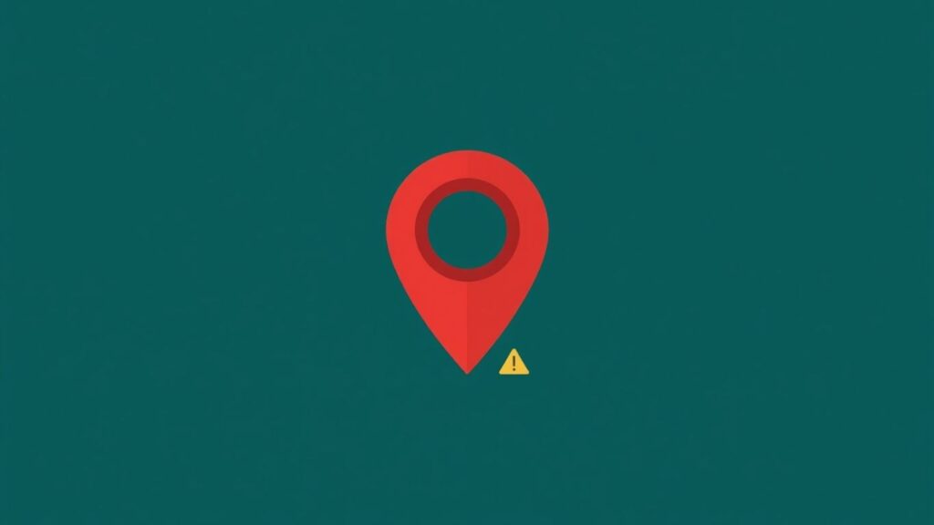 A location pin next to a small warning triangle showing common Google Business Profile mistakes