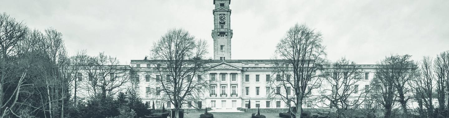 The Trent Building at the University of Nottingham, seen across Highfields lake